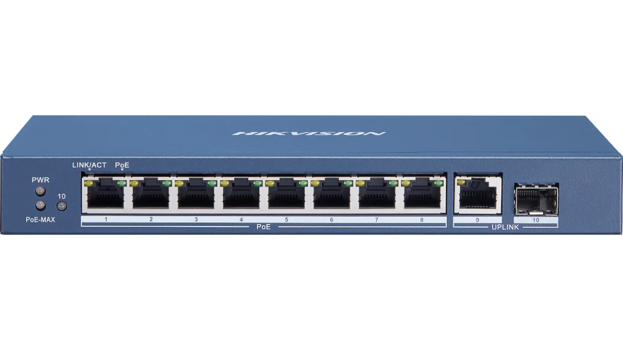 Switch Gigabit PoE no administrado de 8 puertos Hikvision DS-3E0510P-E(B)